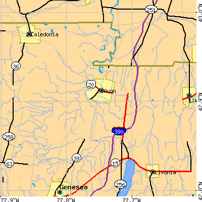 Zip code 14414 close-up map