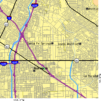 Zip code 90670 close-up map