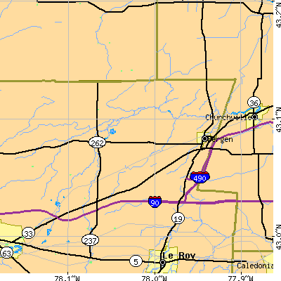 Zip code 14416 close-up map