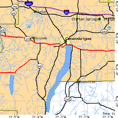 Zip code 14424 close-up map