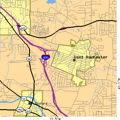 Zip code 14445 close-up map