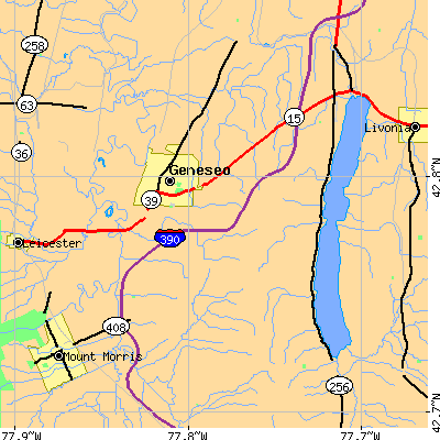 Zip code 14454 close-up map