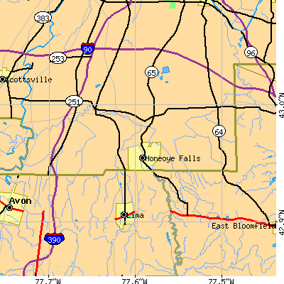 Zip code 14472 close-up map