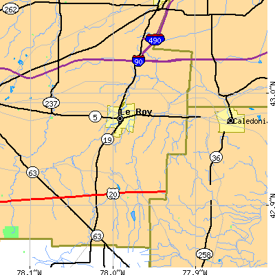 Zip code 14482 close-up map
