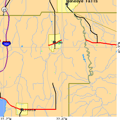 Zip code 14485 close-up map