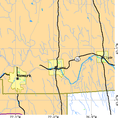 Zip code 14489 close-up map