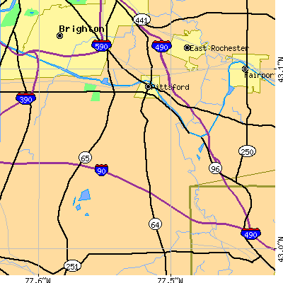 Zip code 14534 close-up map