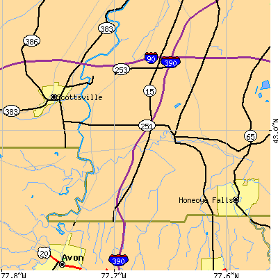 Zip code 14543 close-up map