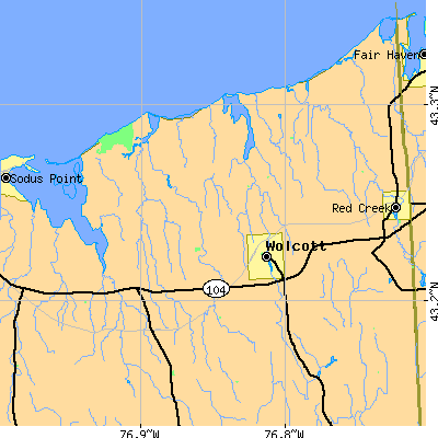 Zip code 14590 close-up map