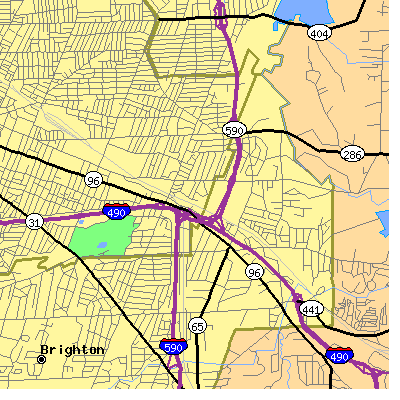 Zip code 14610 close-up map