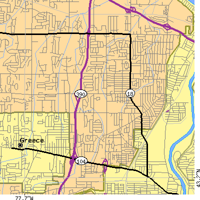 Zip code 14616 close-up map