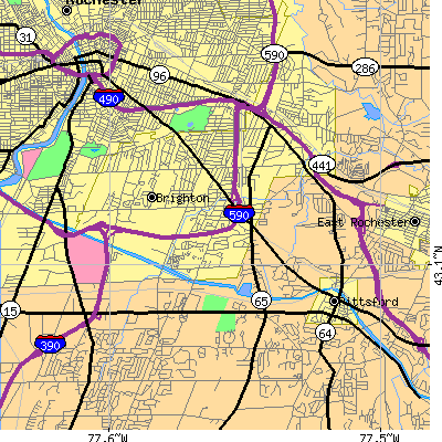 Zip code 14618 close-up map