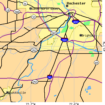 Zip code 14623 close-up map
