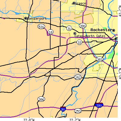 Zip code 14624 close-up map