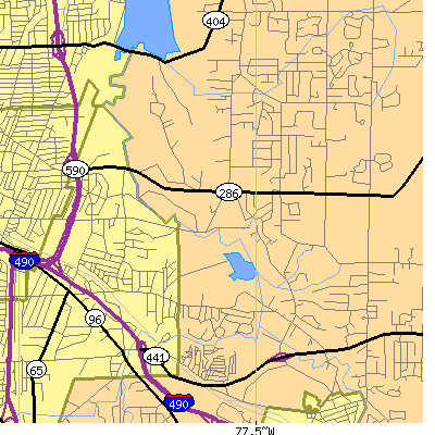 Zip code 14625 close-up map