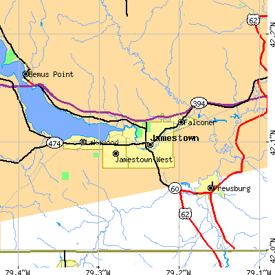 Zip code 14701 close-up map