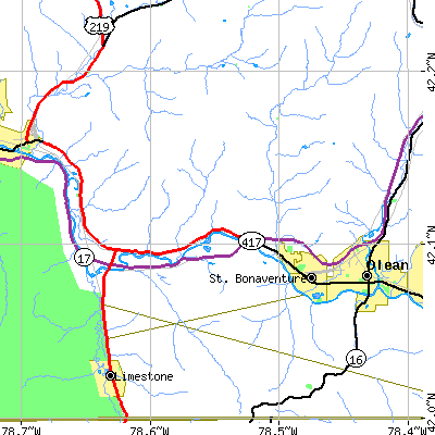 Zip code 14706 close-up map