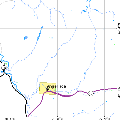 Zip code 14709 close-up map