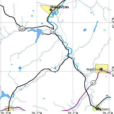 Zip code 14711 close-up map