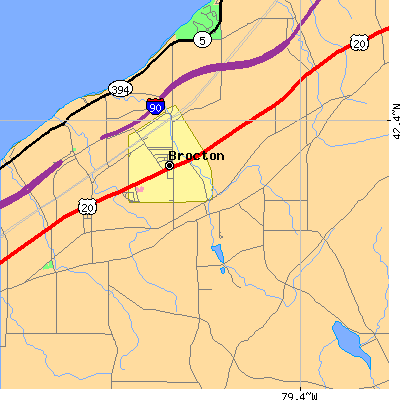 Zip code 14716 close-up map