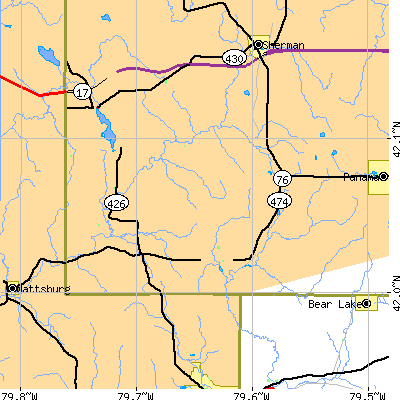 Zip code 14724 close-up map