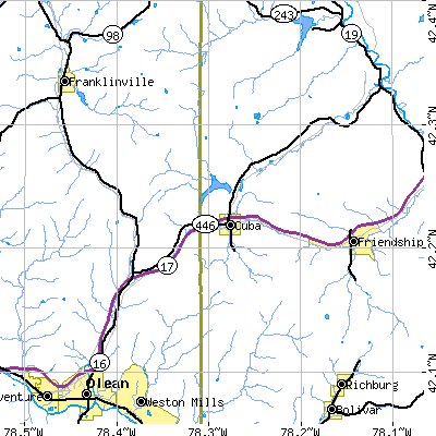 Zip code 14727 close-up map
