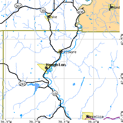 Zip code 14735 close-up map