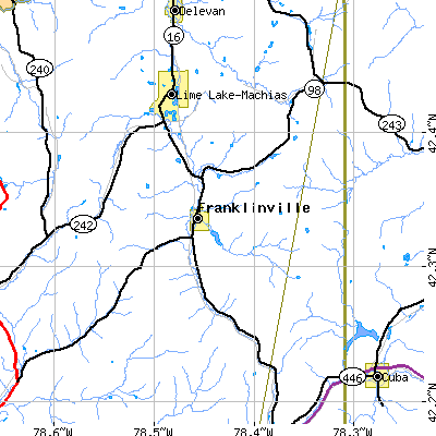 Zip code 14737 close-up map