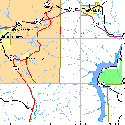 Zip code 14738 close-up map
