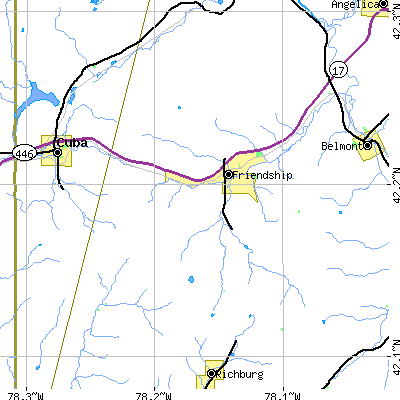 Zip code 14739 close-up map