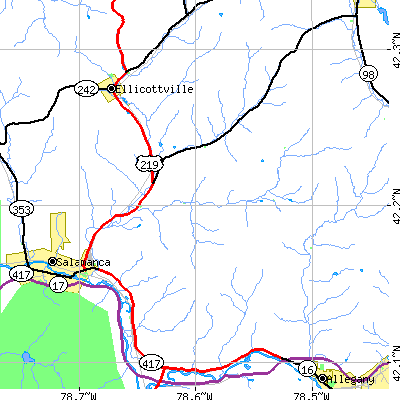Zip code 14741 close-up map