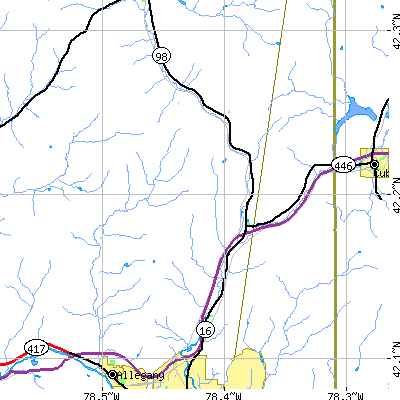 Zip code 14743 close-up map