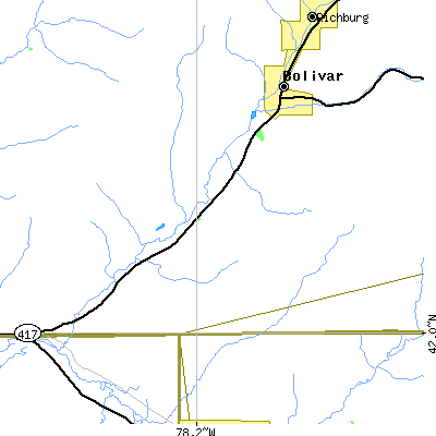 Zip code 14754 close-up map