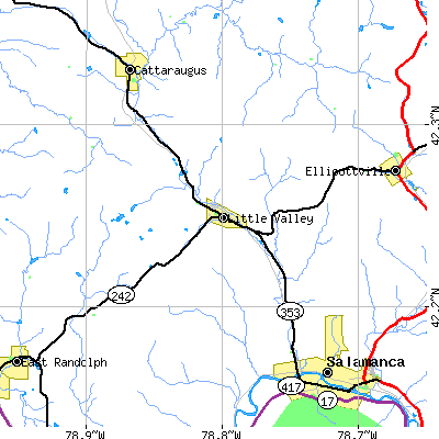Zip code 14755 close-up map