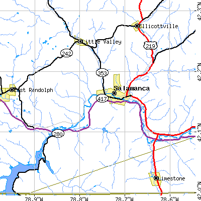 Zip code 14779 close-up map