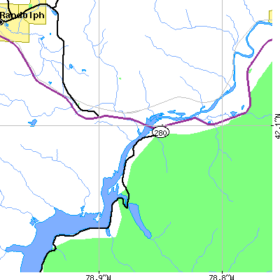 Zip code 14783 close-up map