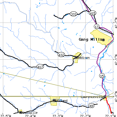 Zip code 14801 close-up map