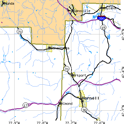 Zip code 14807 close-up map