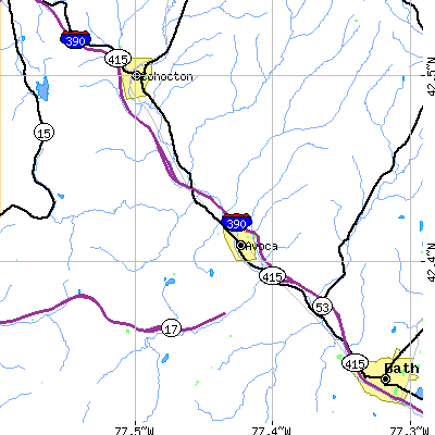 Zip code 14809 close-up map