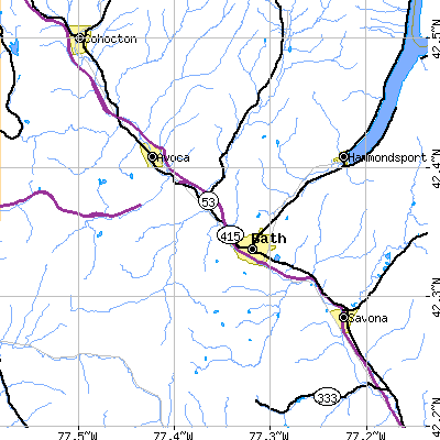 Zip code 14810 close-up map