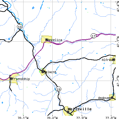 Zip code 14813 close-up map