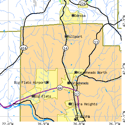 Zip code 14845 close-up map