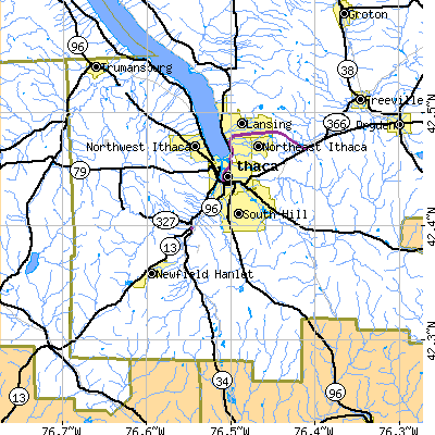 Zip code 14850 close-up map