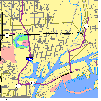 Zip code 90744 close-up map