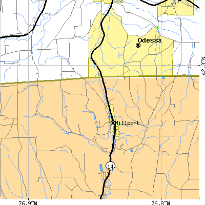 Zip code 14864 close-up map