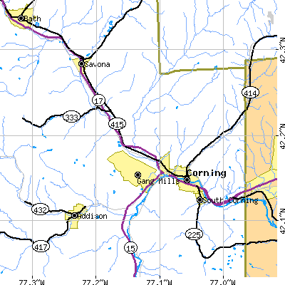 Zip code 14870 close-up map