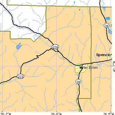 Zip code 14889 close-up map
