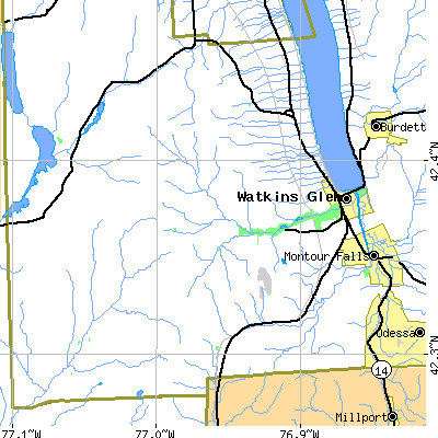 Zip code 14891 close-up map