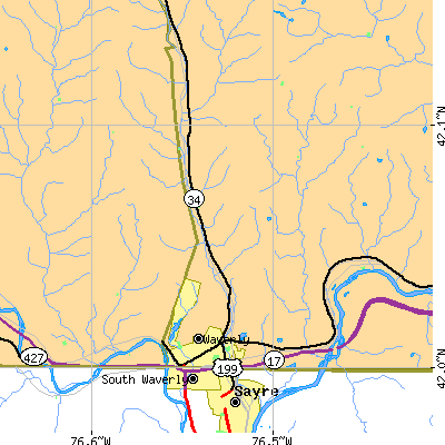 Zip code 14892 close-up map