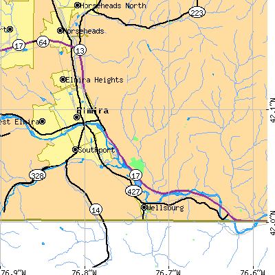 Zip code 14901 close-up map